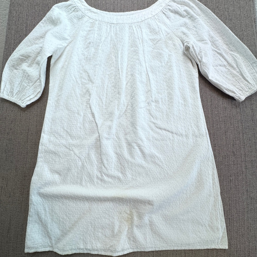 Diane von Furstenberg White Cotton Eyelet Shift Dress 3/4 Sleeve Size 4